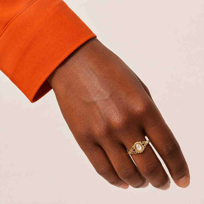 Vintage 9ct Gold Cultured Pearl Ring, 1960s Textured Modernist Ring, UK O US 7.25
