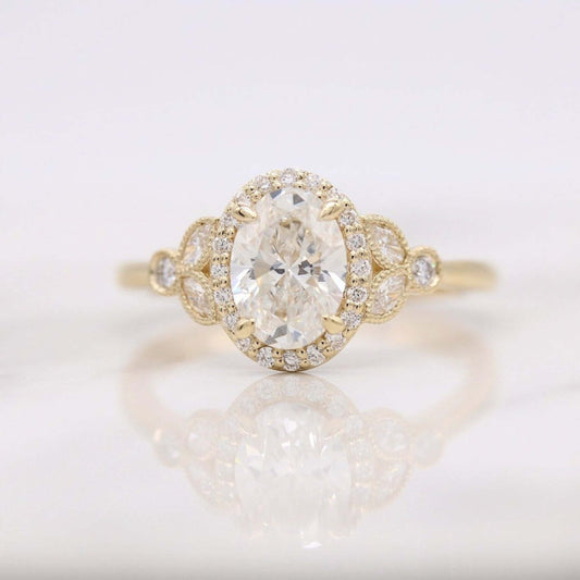 Vintage Art Deco Edwardian Ring, Oval Diamond Milgrain Ring