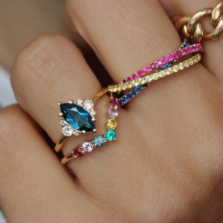 Vintage Blue Sapphire Diamond Halo Rigs