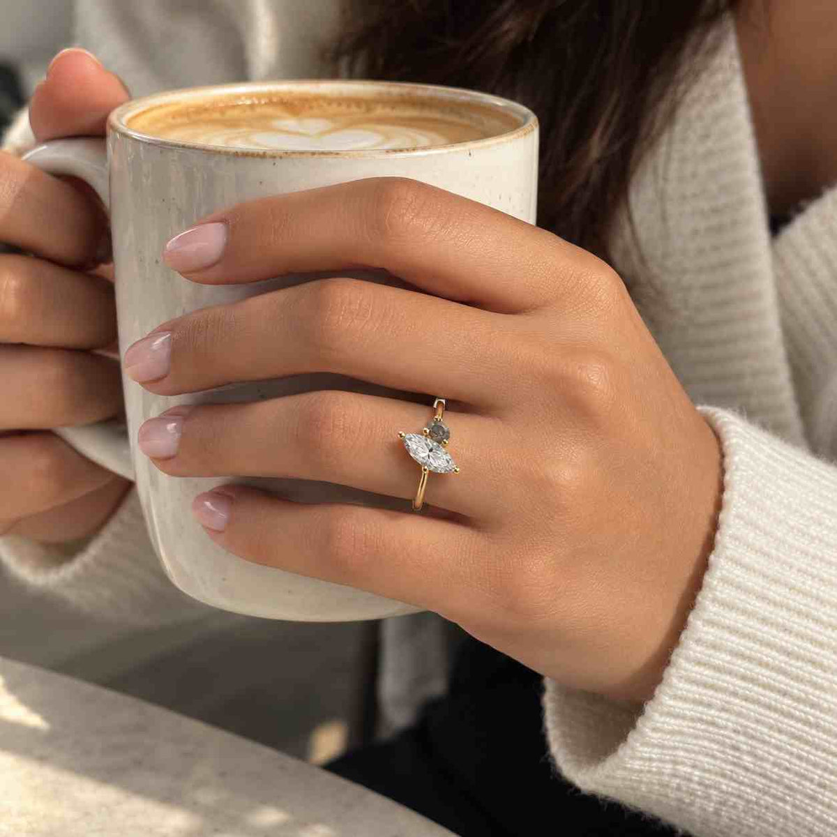 vintage salt and pepper diamond wedding band half eternity 14k 18k gold gradient ombre white gray black ring stacking