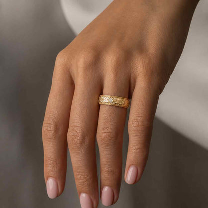 Vintage Floral Wedding Band, Botanical Vine Ring, Nature Inspired Engraved Ring, 14K Gold Openwork Floral Filigree Engagement Band For Her