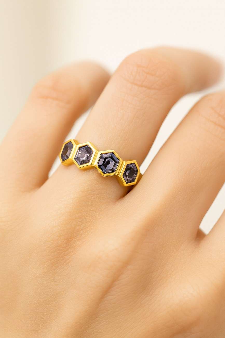 Vintage Hexagon Aquamarine Engagement Ring 14k Gold Twisted Moissanite Band