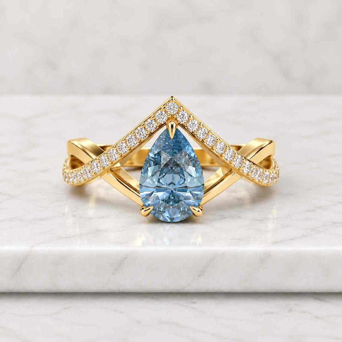 vintage marquise lab grown diamond engagement ring set, 14k yellow gold
