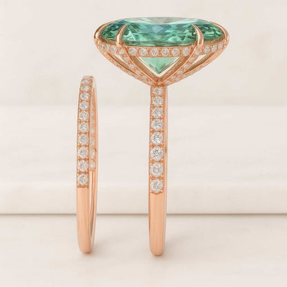 Vintage Nature Inspired Green Marquise Lab Diamond Engagement Ring