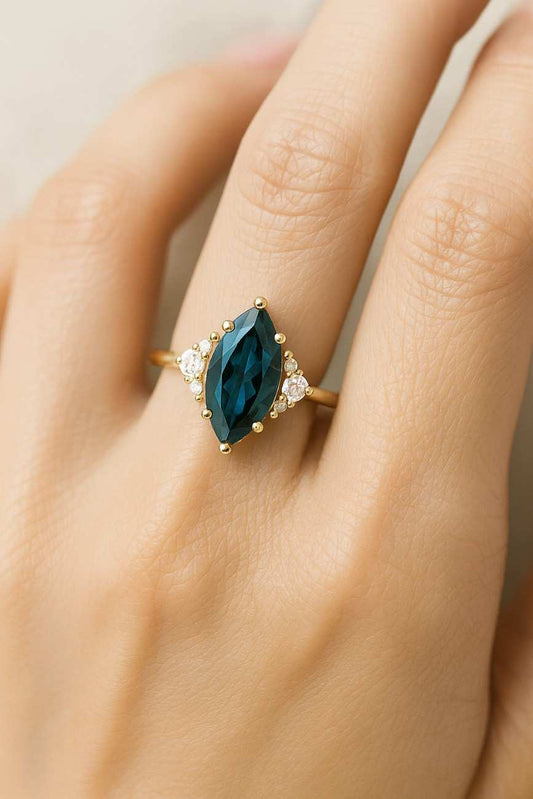 Vintage Nature Inspired Green Marquise Lab Grown Diamond Engagement Ring