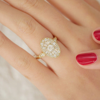 Vintage Oval 14K White Gold Ring
