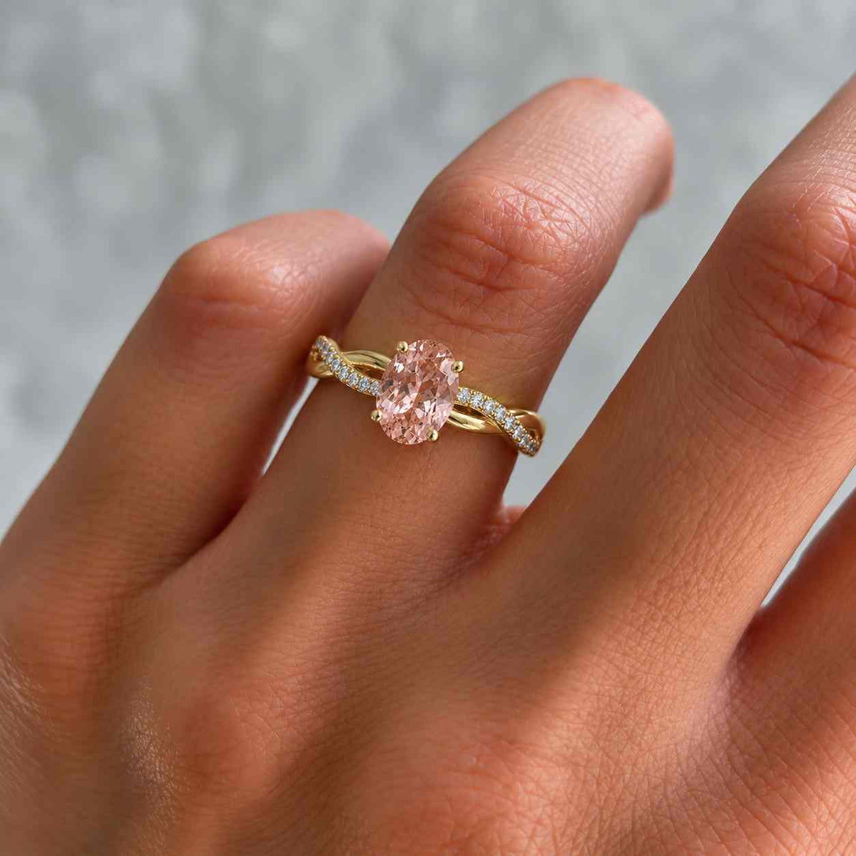vintage oval cut pink morganite engagement ring: cluster diamond, rose gold anniversary bridal ring

