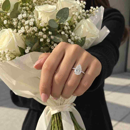 Vintage Pear Cut 3CT Lab Grown Diamond Engagement Ring - 14k Gold IGI Certified