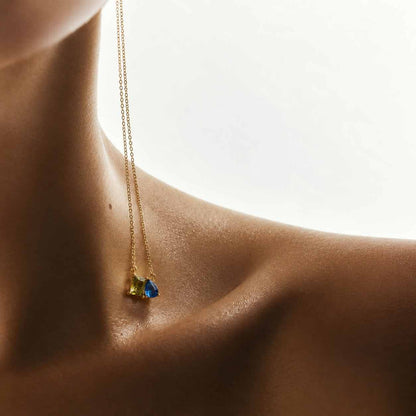 Vintage Pear Cut Garnet Anniversary Necklace, Trillion Emerald Two Stone Necklace, January Birthstone
