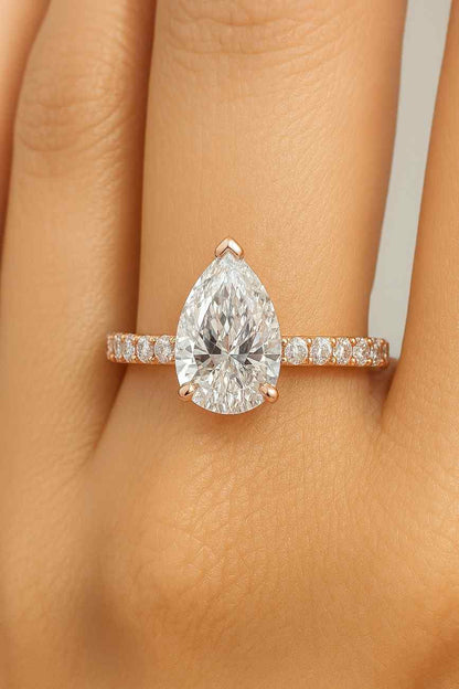 Vintage Pear Shaped Lab Grown Diamond Engagement Ring Big 3ct Teardrop Lab Diamond Ring 14k Gold Marquise Eternity Certified Diamond Ring