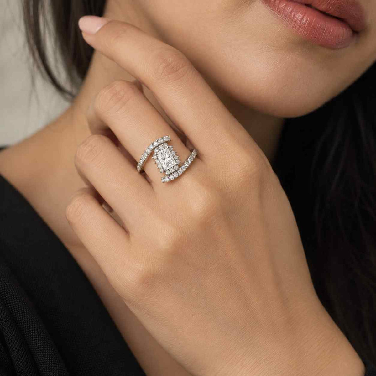vintage radiant cut lab grown diamond engagement ring nature inspired leaf engraved wedding ring cluster eternity promise anniversary ring
