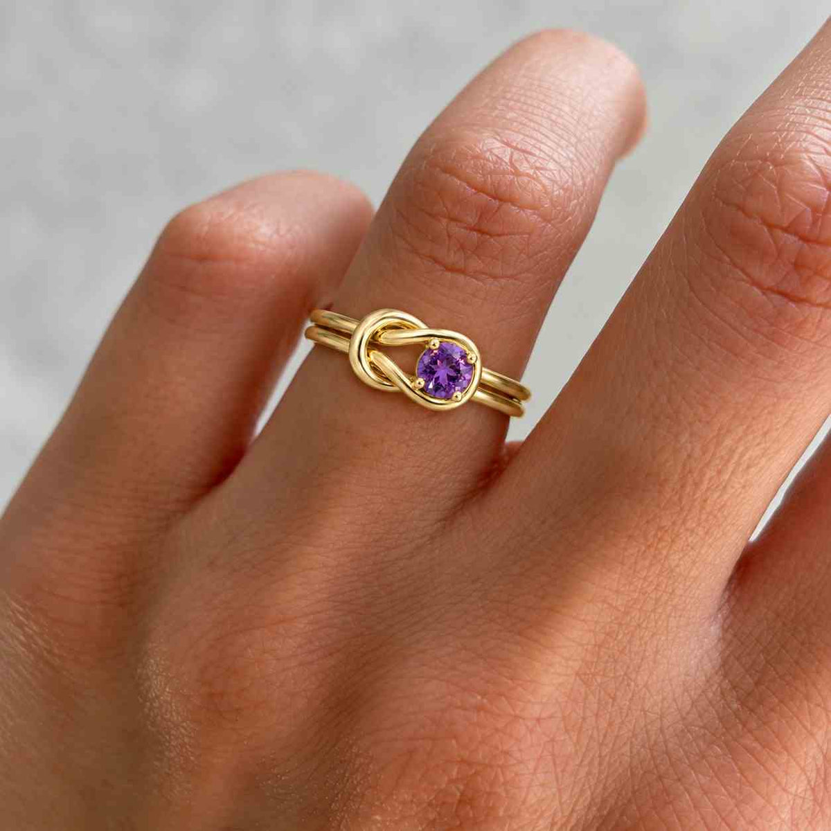 Vintage Round Amethyst Engagement Wedding Ring, February Birthstone, Twist Minimalist Infinity Moissanite Promise Ring
