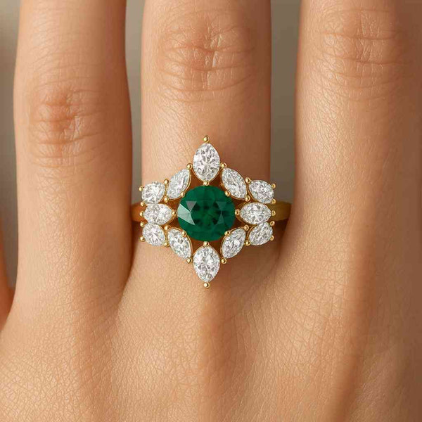Vintage Round Cut Lab Created Emerald 14K Rose Gold Engagement Ring