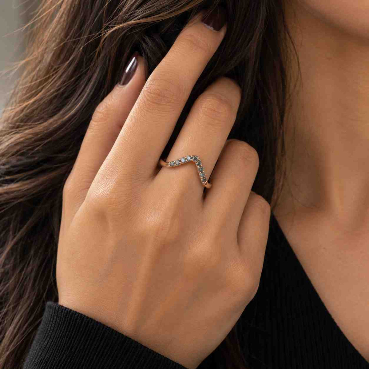 vintage salt and pepper diamond curved wedding band white gold, custom matching anniversary ring