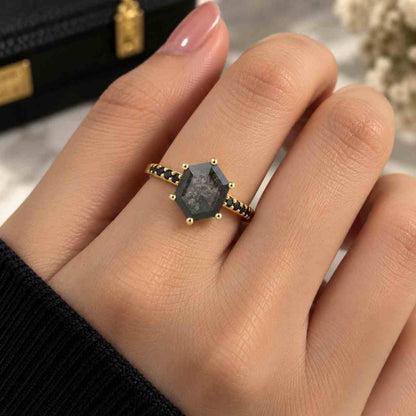 Vintage Salt and Pepper Diamond Wedding Band Half Eternity 14K 18K Gold Gradient Ombre White Gray Black Ring Stacking
