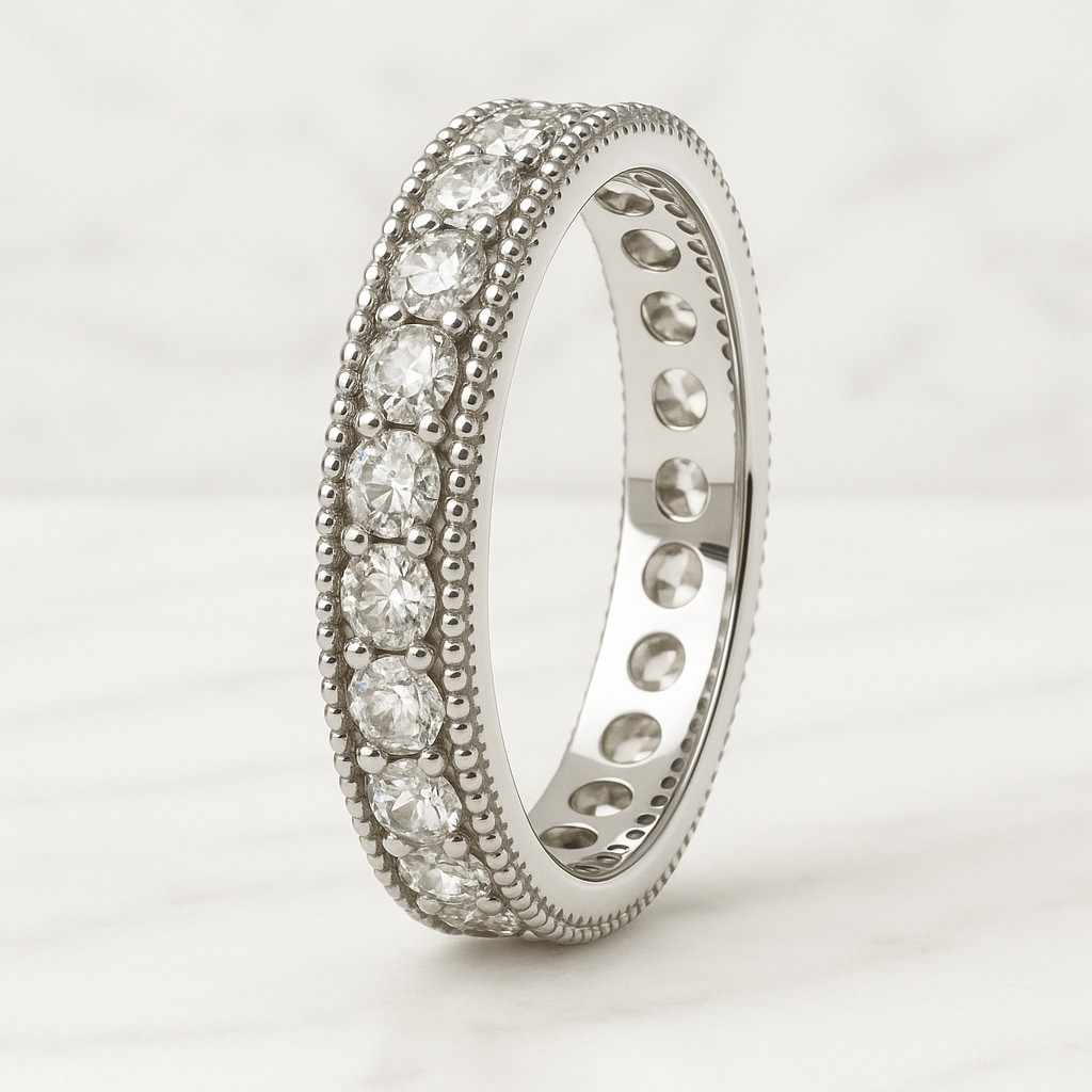 Vintage Style Filigree Stacking Band Ring Round Moissanite Diamond Eternity Wedding Band