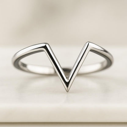 Vintage Yellow gold Chevron Wedding band Stacking band