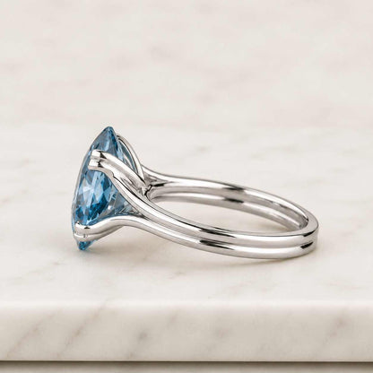 Vintage oval cut London blue topaz engagement ring Solid 14K gold moon promise ring Nature inspire leaf ring Handmade jewelry gift for women
