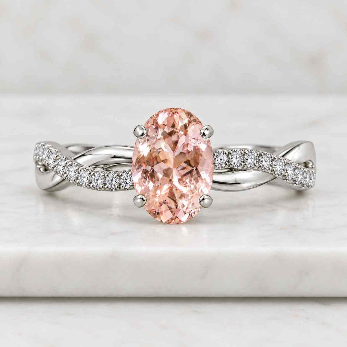 Vintage oval cut morganite engagement ring rose gold half eternity halo diamond promise wedding ring women jewelry
