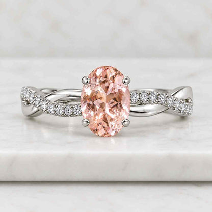 Vintage oval cut morganite engagement ring rose gold half eternity halo diamond promise wedding ring women jewelry
