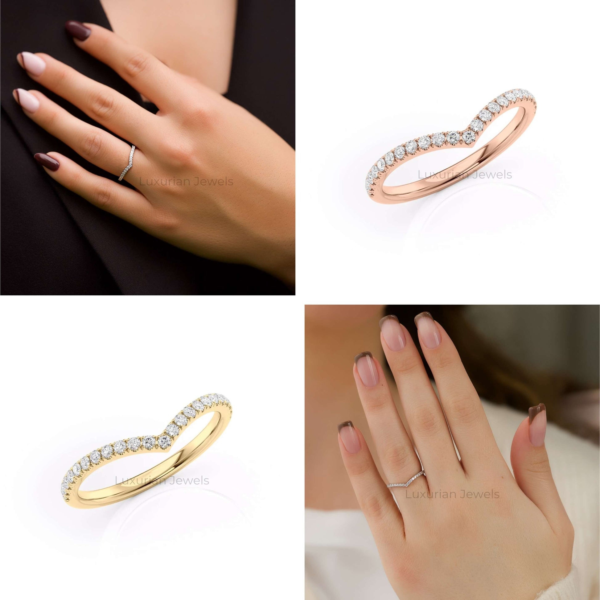 Vintage round cut curved wedding band