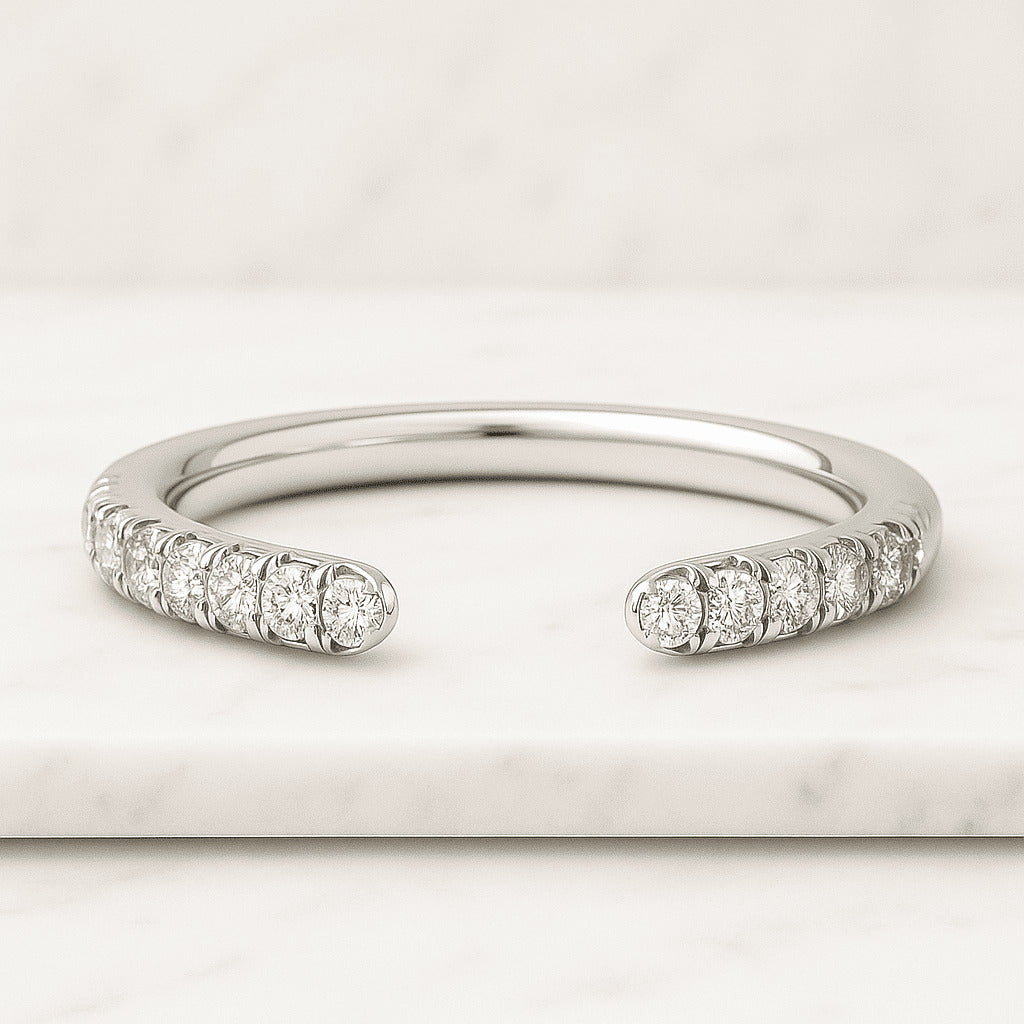 Round Cut Moissanite Diamond Open Cuff Engagement Band