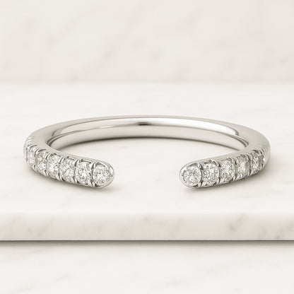 Round Cut Moissanite Diamond Open Cuff Engagement Band