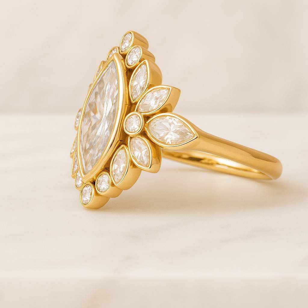 Vintage solid gold engagement ring for women Cluster ring Engagement Ring Vintage Marquise Cut Cluster Anniversary Gift Ring
