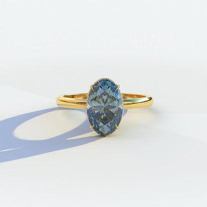 Vivid Blue Oval Diamond Ring