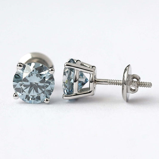 Vivid Blue Round Cut Lab Grown Diamond Studs