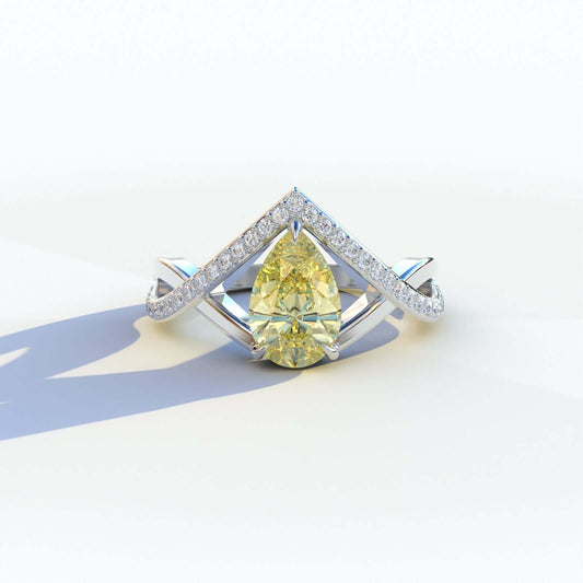 Vivid Yellow Diamond Ring Lab Grown Pear Cut Diamond Ring
