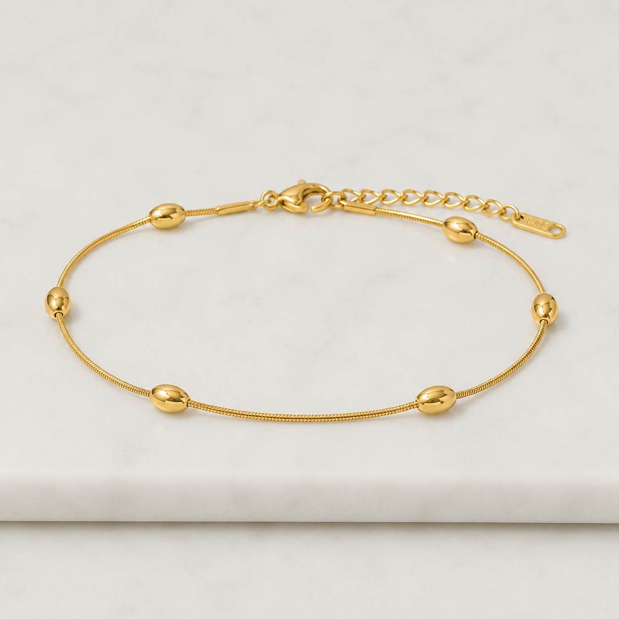 Waterproof 14K Gold Plated Anklets Set: Stackable Beaded Twist Chain Anklets
