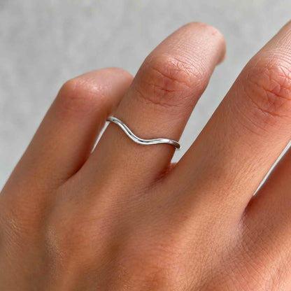 Wave Ring 14K Solid Gold | Minimalist Ocean Wave Stacking Band | Dainty Curved Wedding Ring | Solid Gold Handmade Jewelry Gift for Her
