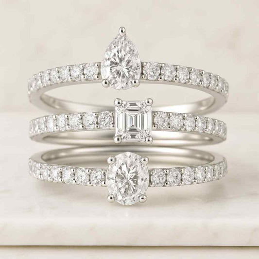 Lab Grown Pear Oval Emerald cut Diamond MultiStone Eternity Ring 14K Gold Wedding Band Multi Shape Lab Grown Diamond Cluster Ring