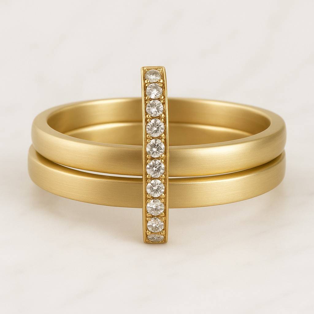 14k Solid Yellow Gold Interlocking Diamond Ring