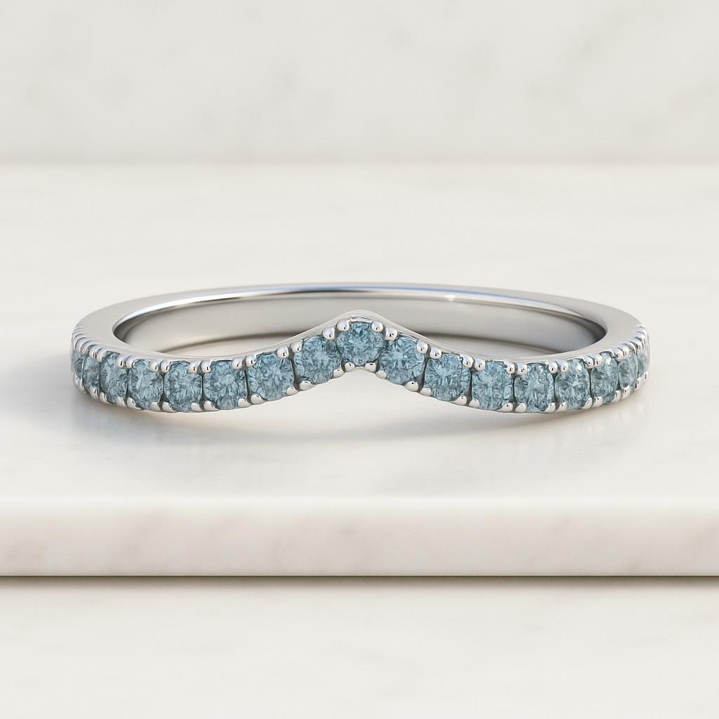 Wedding Band For Her Blue Diamond Ring Seven Stone Half Bezel Setting Ring