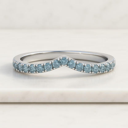 Wedding Band For Her Blue Diamond Ring Seven Stone Half Bezel Setting Ring