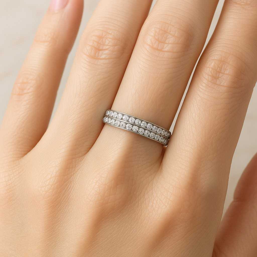 Wedding Band Proposal Band For Her Round Cut Lab Grown Diamond Full Eternity Band 18K Solid Gold Three Row Diamond Band