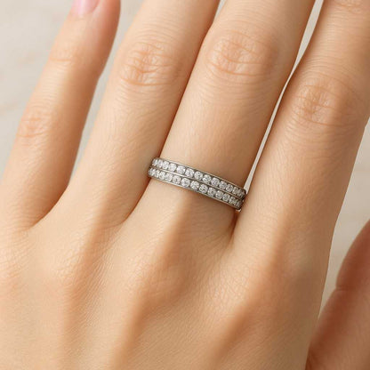 Wedding Band Proposal Band For Her Round Cut Lab Grown Diamond Full Eternity Band 18K Solid Gold Three Row Diamond Band