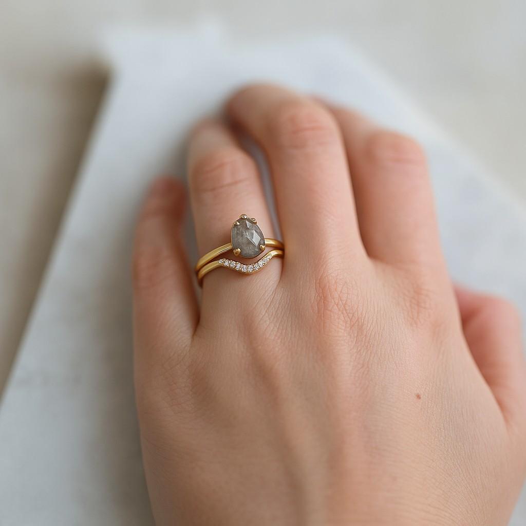 Sustainable Wedding Band for Women Simulated Diamond Ring Chevron Moissanite