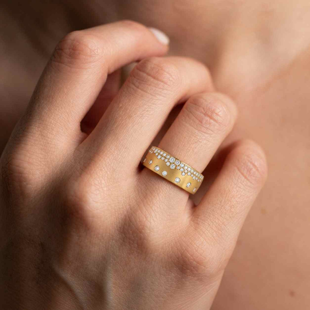 wedding cigar band, flush set round cut moissanite wedding band, 11 mm wide band, cocktail wedding ring, engagement proposal band thumb ring
