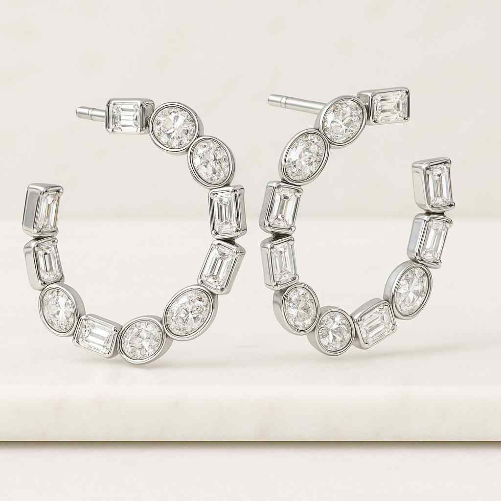 White Gold Latch Back Diamond Earrings Pandora Era Lab-Grown Diamond Station Hoop Earrings