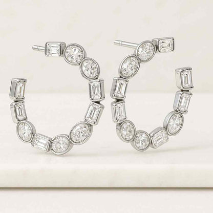 White Gold Latch Back Diamond Earrings Pandora Era Lab-Grown Diamond Station Hoop Earrings