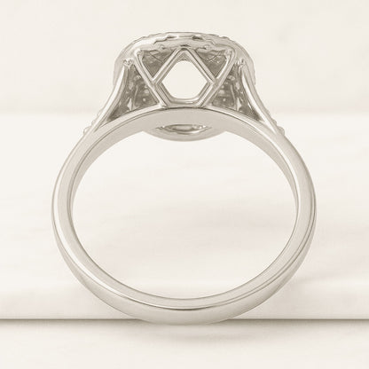 10K White Gold Round Cut Diamond Double Halo Ring, Semi Mount Engagement Ring