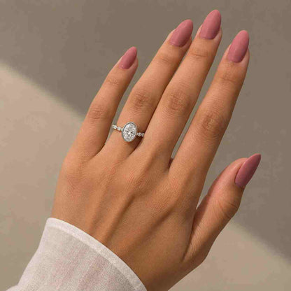  White Gold Pave Engagement Ring Platinum Sterling Silver Big Diamond Ring Her