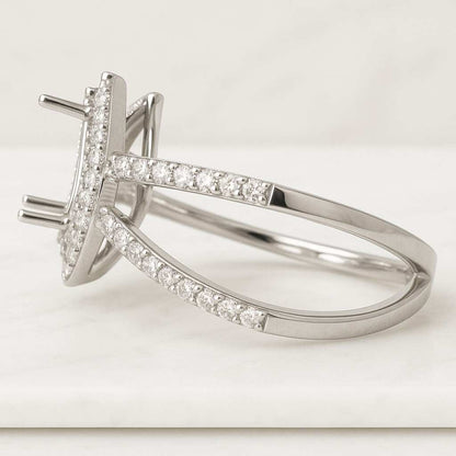 White Gold Pear Shaped Ring Setting Without Center Stone Semi Mount Ring