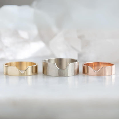 Wide BandSolid Gold Gemstone Wedding Ring