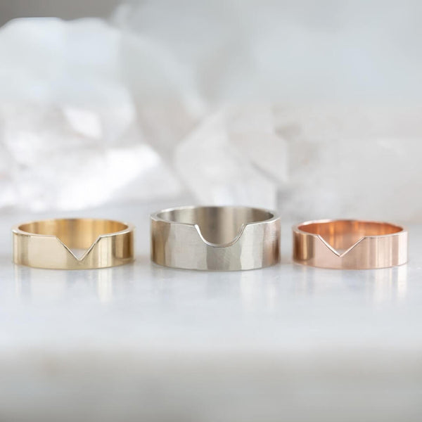 Wide BandSolid Gold Gemstone Wedding Ring