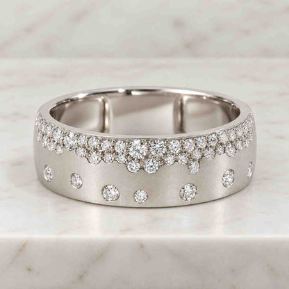 Wide Band Solitaire Ring, 9 mm Round Cut Colorless Moissanite Diamond Ring, 6 Prong Cigar Band 925 Sterling Silver Ring, Anniversary Gift
