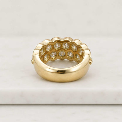 Wide Flat Band for Her Anniversary Gift for Wife Unique Pave Ring Yellow White Gold